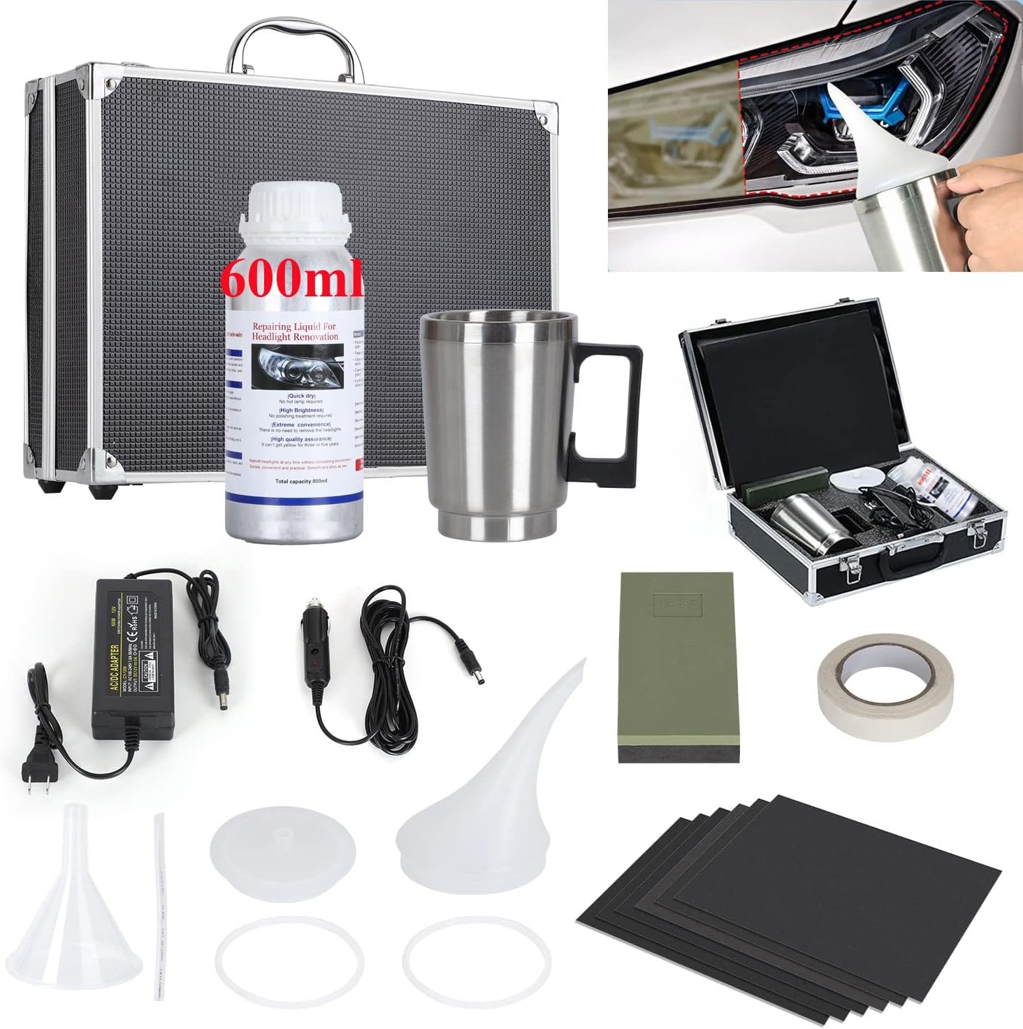 ROYWOO Headlight Repair Kit,Automobile Headlight Restoration Kits with 600ML Repair Liquid,Car Headlight Polish Repair Tool for Repair Headlight Yellowing, Haze, Scratches