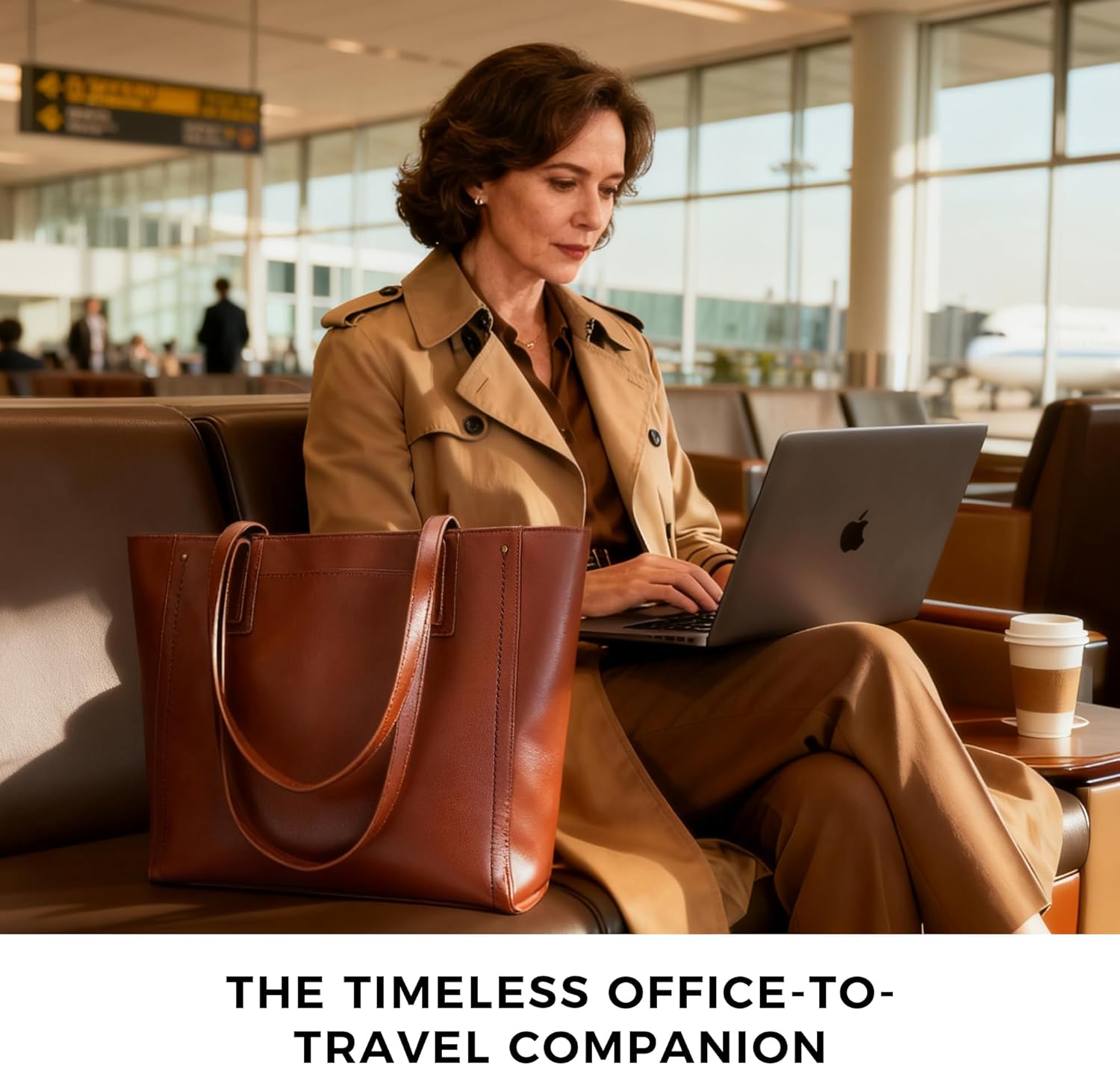 Genuine Leather Work Tote Bag for Women Large Vintage Tote Bag with Zipper Leather Purse and Handbags - Image 2