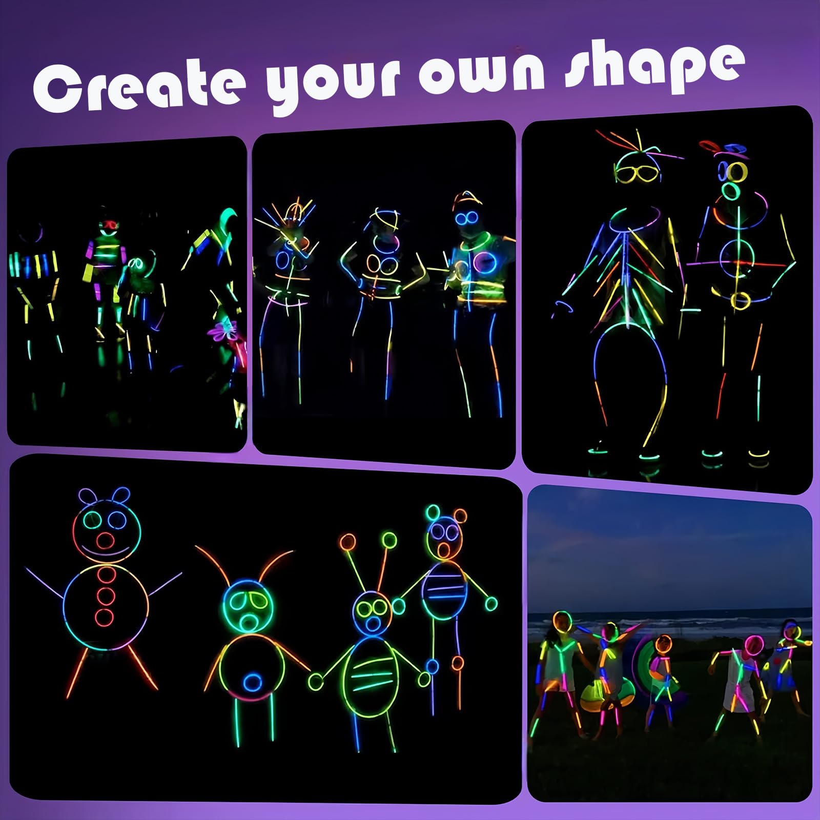 100pcs Glow Sticks Party Pack,20cm Glowsticks Glow Bracelets Necklaces for Adults and Kids,Neon Glow Sticks with Connectors Glow in the Dark for Glastonbury Festival Halloween - Image 4