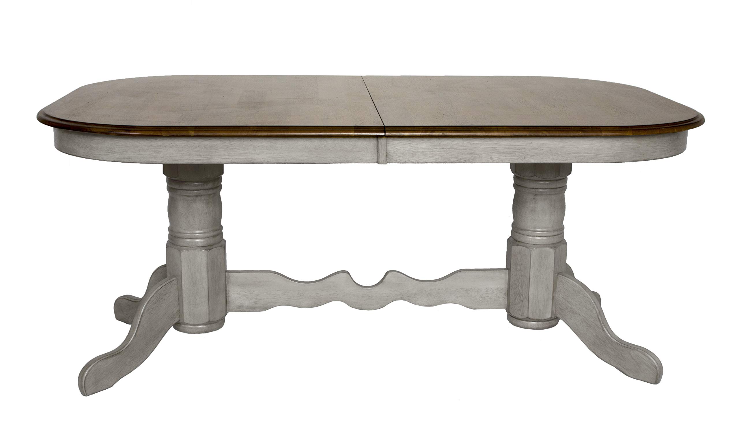 Sunset Trading Country Grove Dining Table, Distressed Light Gray and Medium Walnut. Box 1 of 2 Only