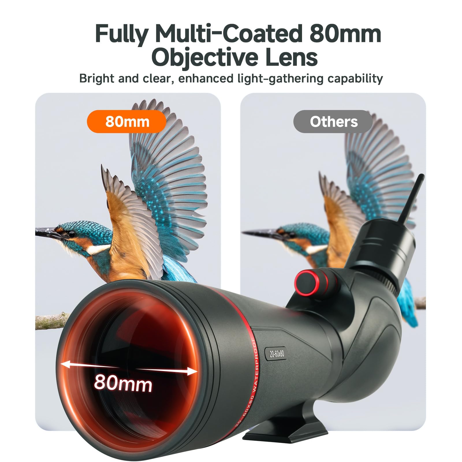 SVBONY SV406 20-60x80 Spotting Scope with Tripod,SC001 WiFi, 3-Axis Adjustable Adapter,HD Optical System with BAK4 Prism, Waterproof & Fogproof, Spotting Scopes for Target Shooting, Bird Watching