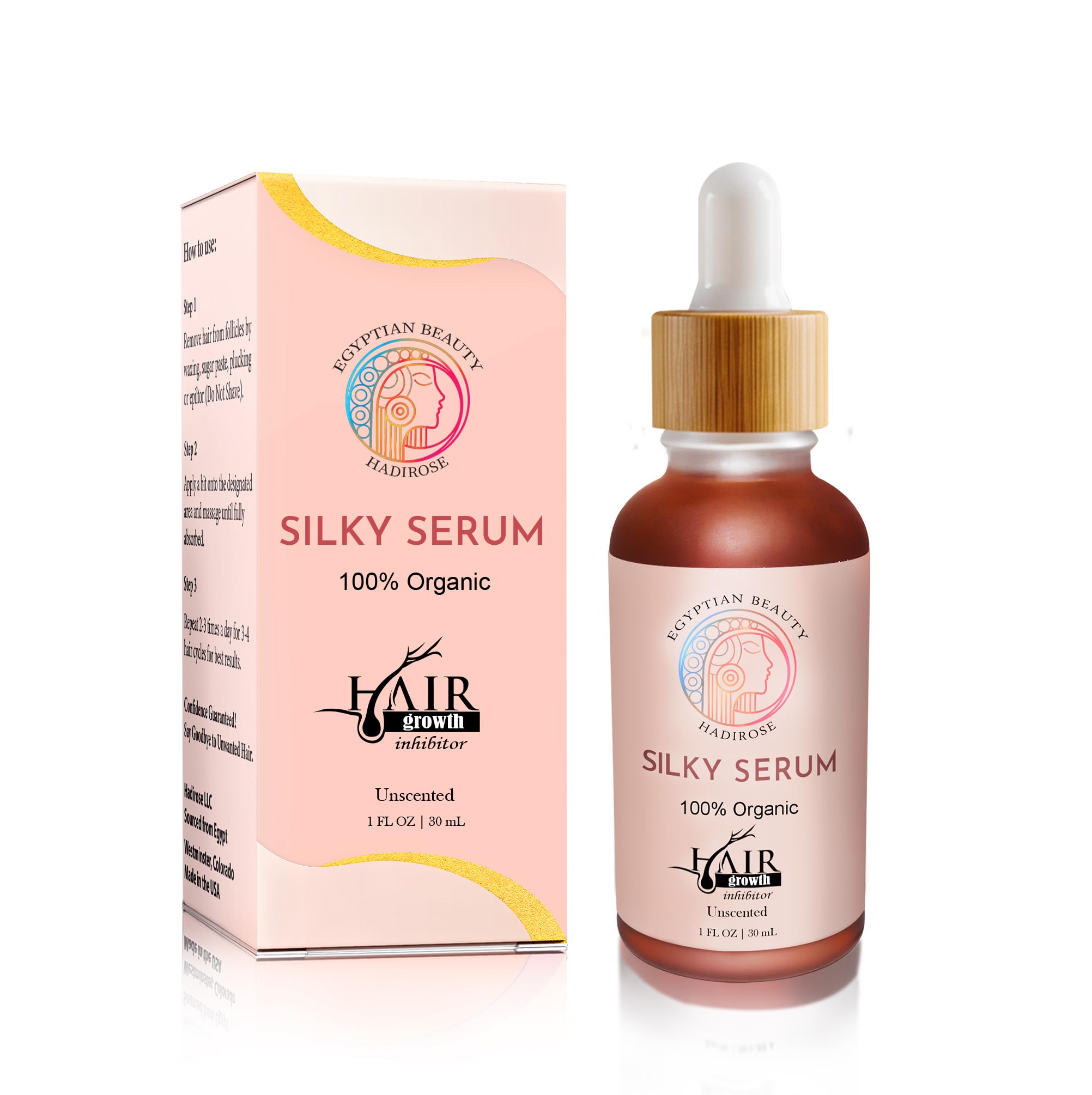 Hadirose Egyptian Cyperus Rotundus All Natural Hair Removal Serum | Concentrated Pure Red Saad Oil | Hair Growth Inhibitor | Post-Wax Care | Natural
