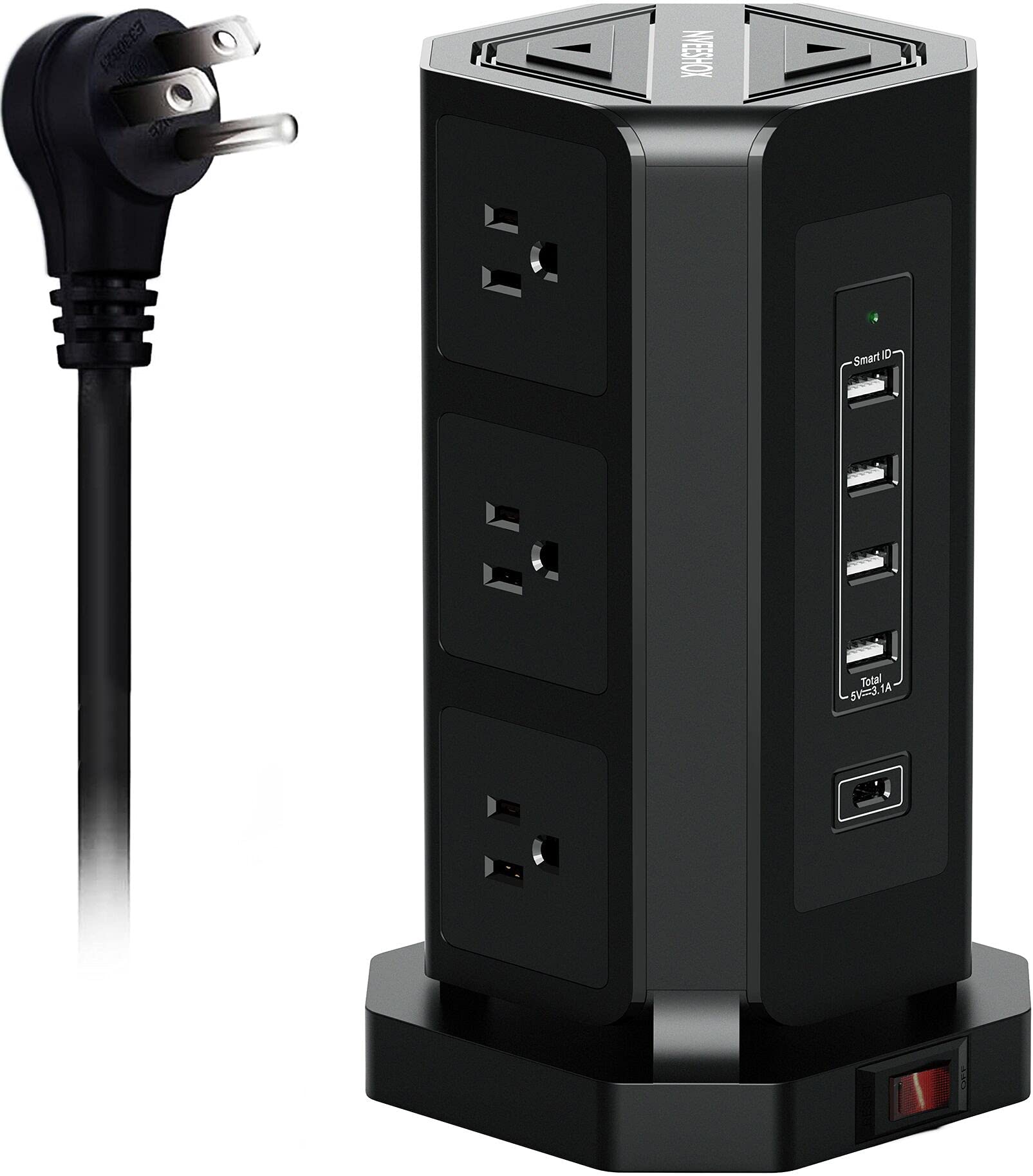 Buy NVEESHOX Power Strip Tower Surge Protector with 9 Outlet 1 USB C