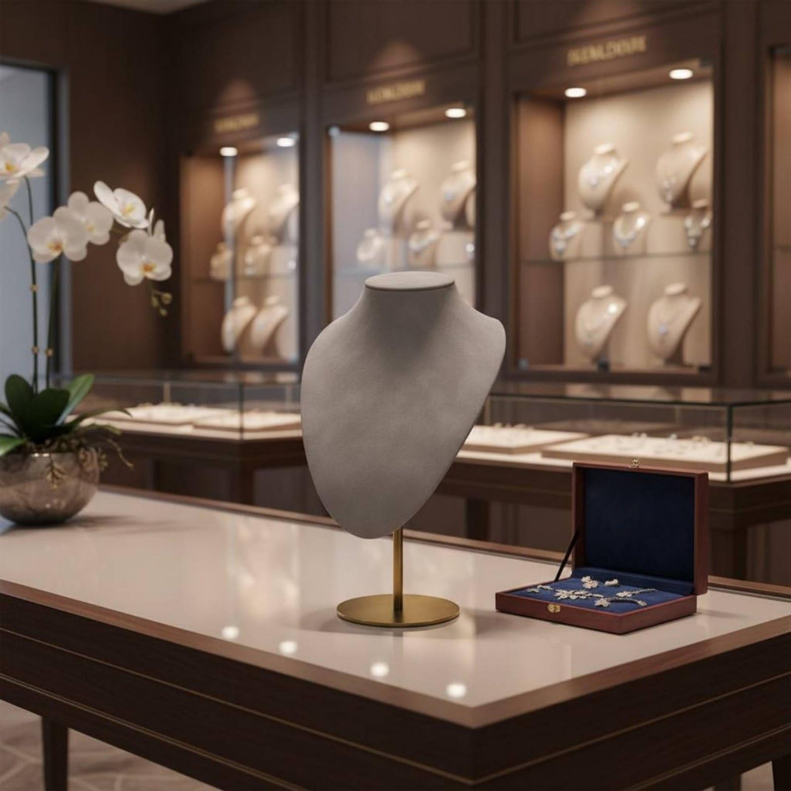 Jewelry Display Stand Espositore Collane Manichino Supporto Porta Gioielli Materiale in Pelle PU E Base in Metallo Regolabile per Angolo E Altezza, L