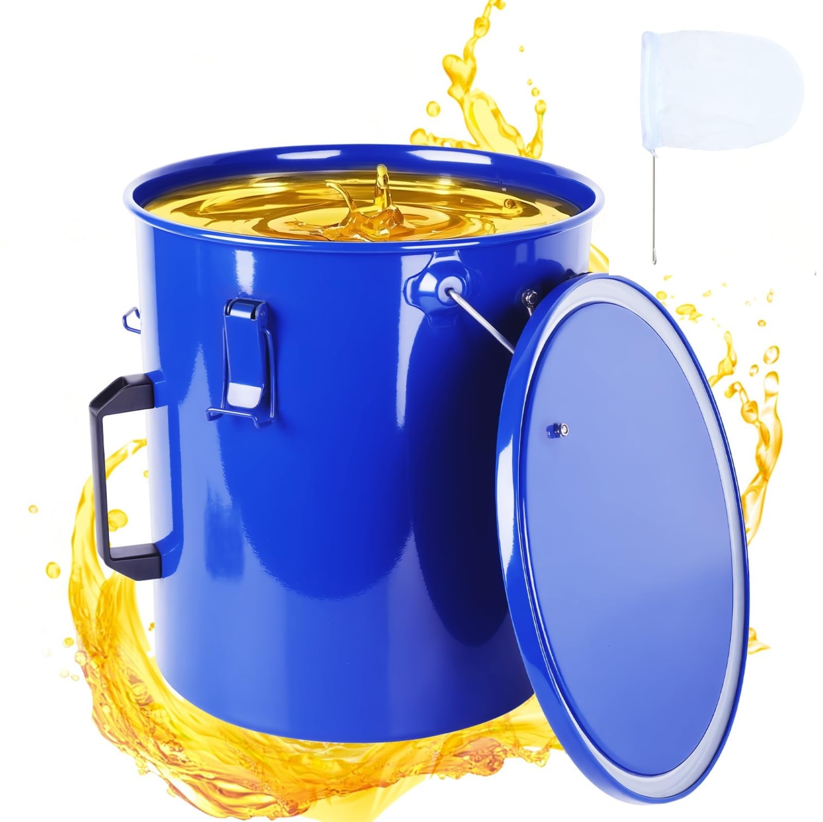 Seau à graisse pour friteuse 18 litres et bac à huile anti-odeur avec poignée de transport