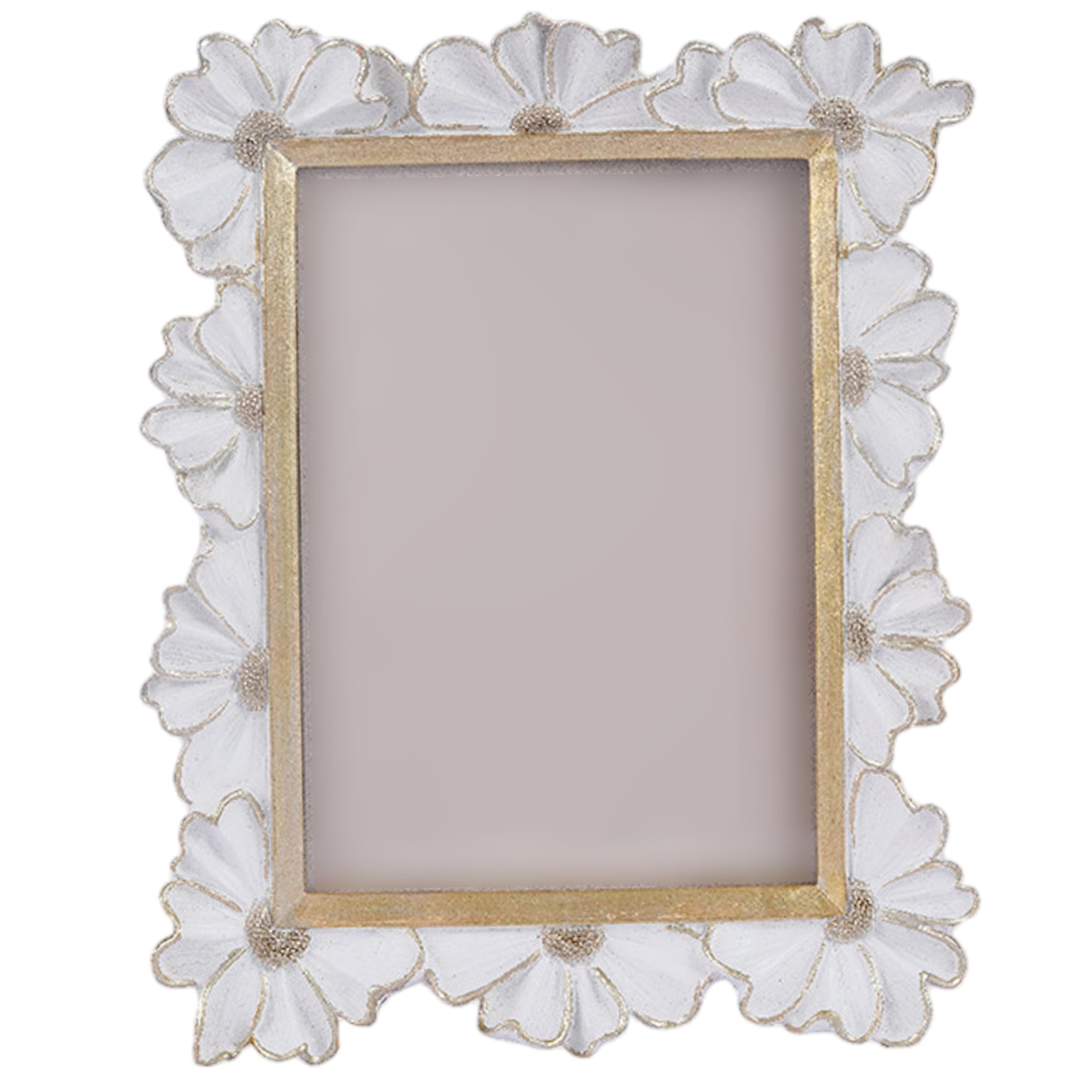Aetherize Floral Picture Frame, 3d Daisy Border Decorative Picture Frames, Resin French Retro Style Photo Frame, White With Gold Trim, 5x7 Inch Floral