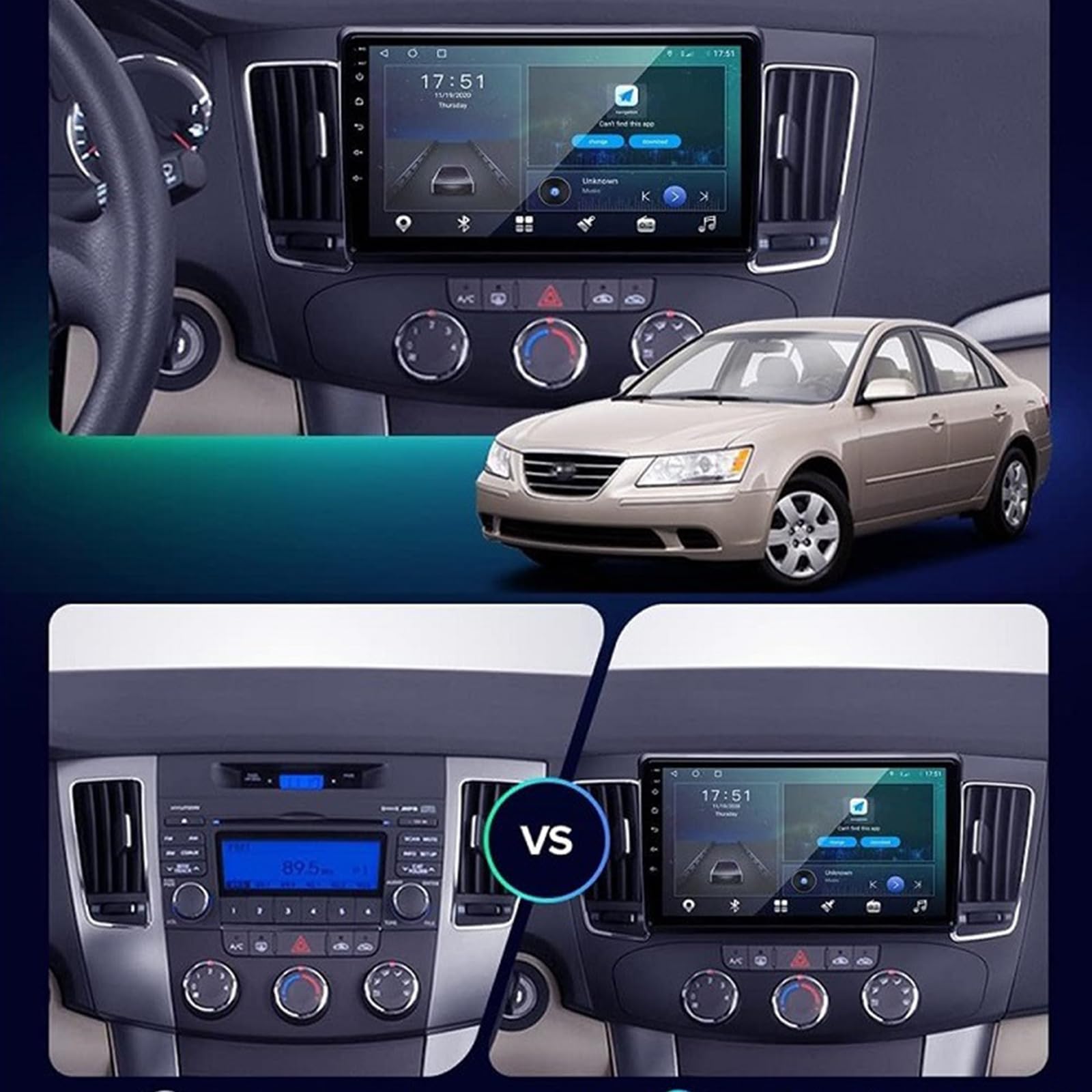 Radio Samochodowe Do Hyundai Sonata NF 2008-2010 Bezprzewodowe CarPlay Android Auto 9-calowy Ekran Dotykowy HD Odtwarzacz Radiowy GPS Bluetooth WiFi Mirror Link Kamera Cofania SWC A(Color:4G 2G+32G)