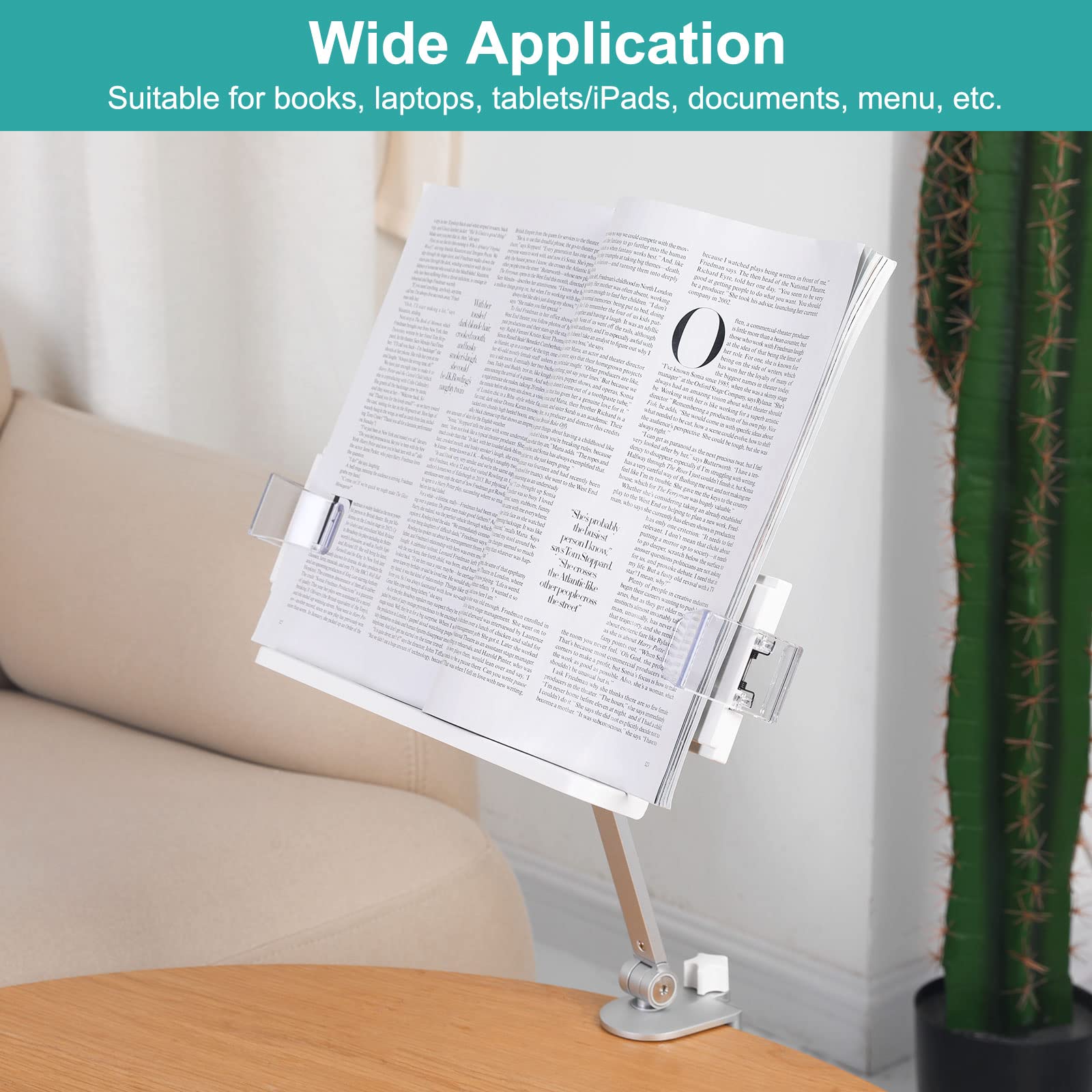 PATIKIL Libro Alzati per Lettura, Metallo Lettura Riposo Libro Supporto con Pagina Clip, Altezza Angolo Regolabile, 360° Rotazione Braccio Adatto per Spartiti Musica, Laptop