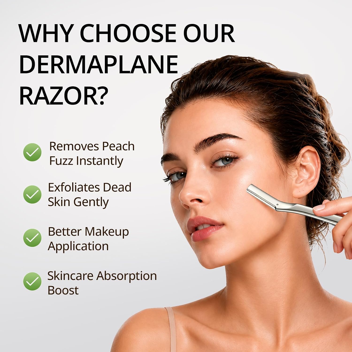 Professional Dermaplane Razor for Women Face, Reusable Metal Dermaplaning Tool with 12 Blades, Premium Face Razor and Eyebrow Razor, Facial Hair Remover & Peach Fuzz Remover (Silver)