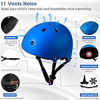 Vista 4 de Juego de casco de bicicleta para niños pequeños, casco de ciclismo ajustable con rodillas, coderas y muñequeras, equipo de protección deportiva