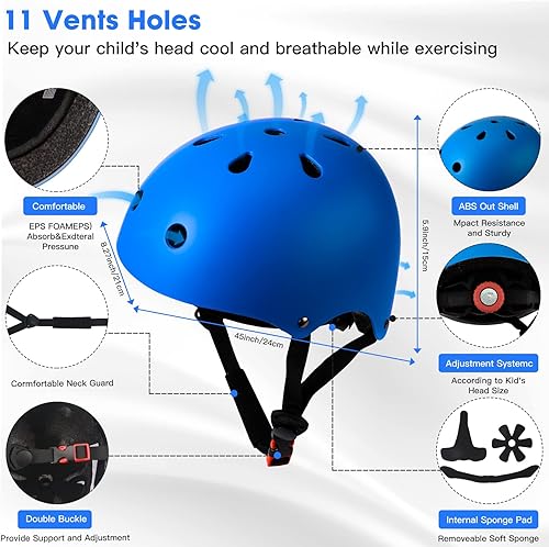 Miniatura 4 de Juego de casco de bicicleta para niños pequeños, casco de ciclismo ajustable con rodillas, coderas y muñequeras, equipo de protección deportiva para