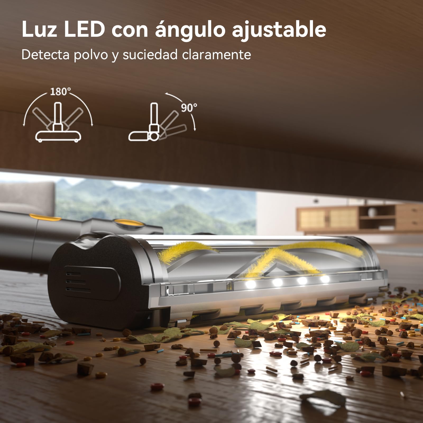 Aspiradora sin Cable 55KPA/580W/75Mins, Escoba Aspirador sin Cable Potente con Pantalla Táctil LED, Aspirador Vertical con 6 Etapas de Filtración y Autocargable para Hogar y Mascotas