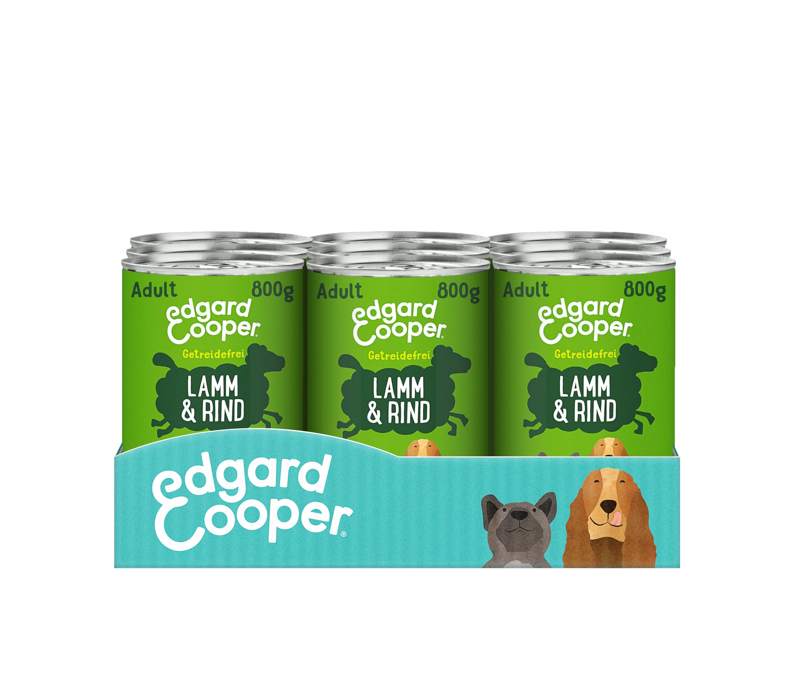 Edgard Cooper Nourriture Humide pour Chiens (Agneau et bœuf, 800 g x 6), Nourriture Humide pour Chien 800 g, sans céréales, ingrédients naturels et Viande fraîche, Pleine d'acides aminés Essentiels