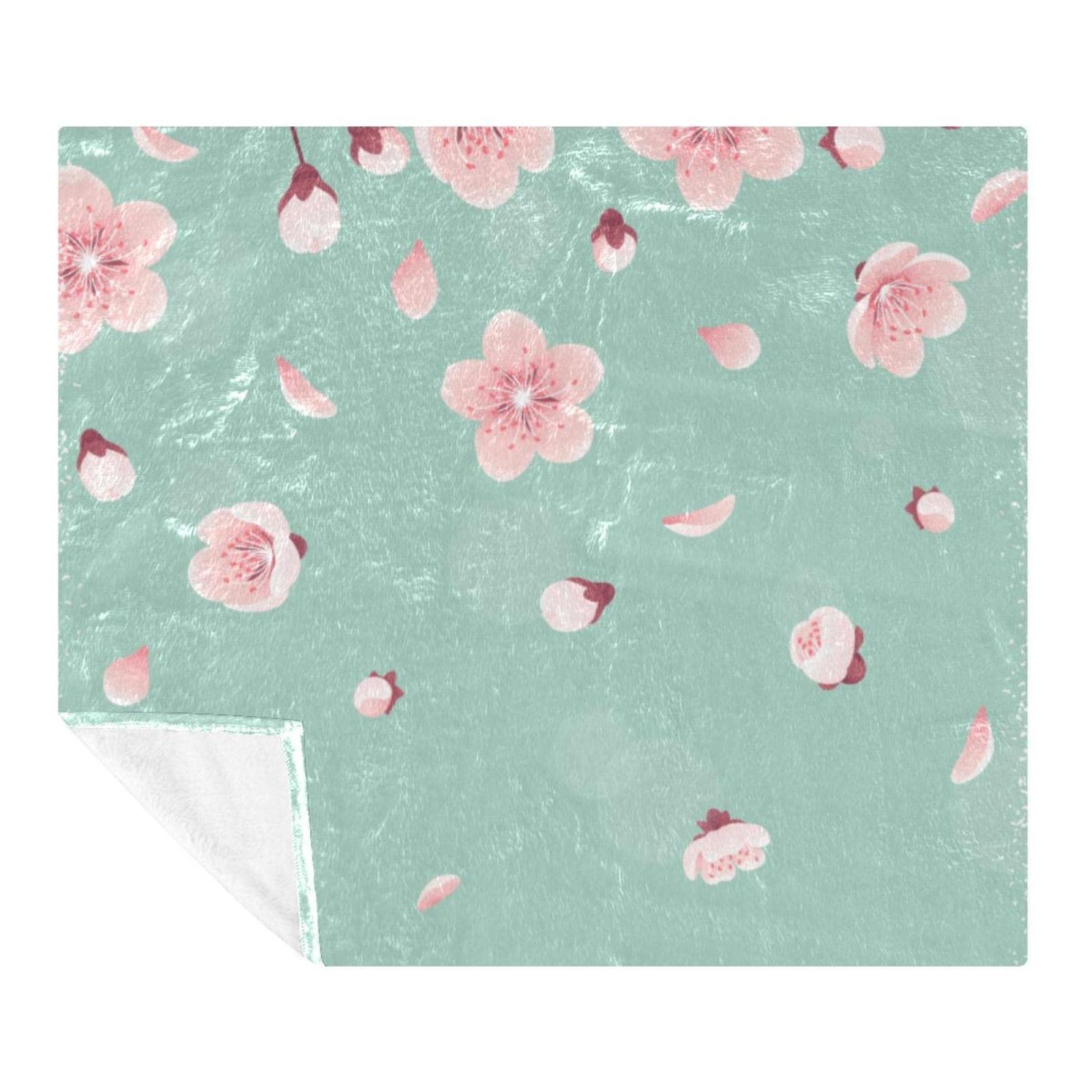 Couverture polaire plaid lit chambre motif fleurs de printemps rose