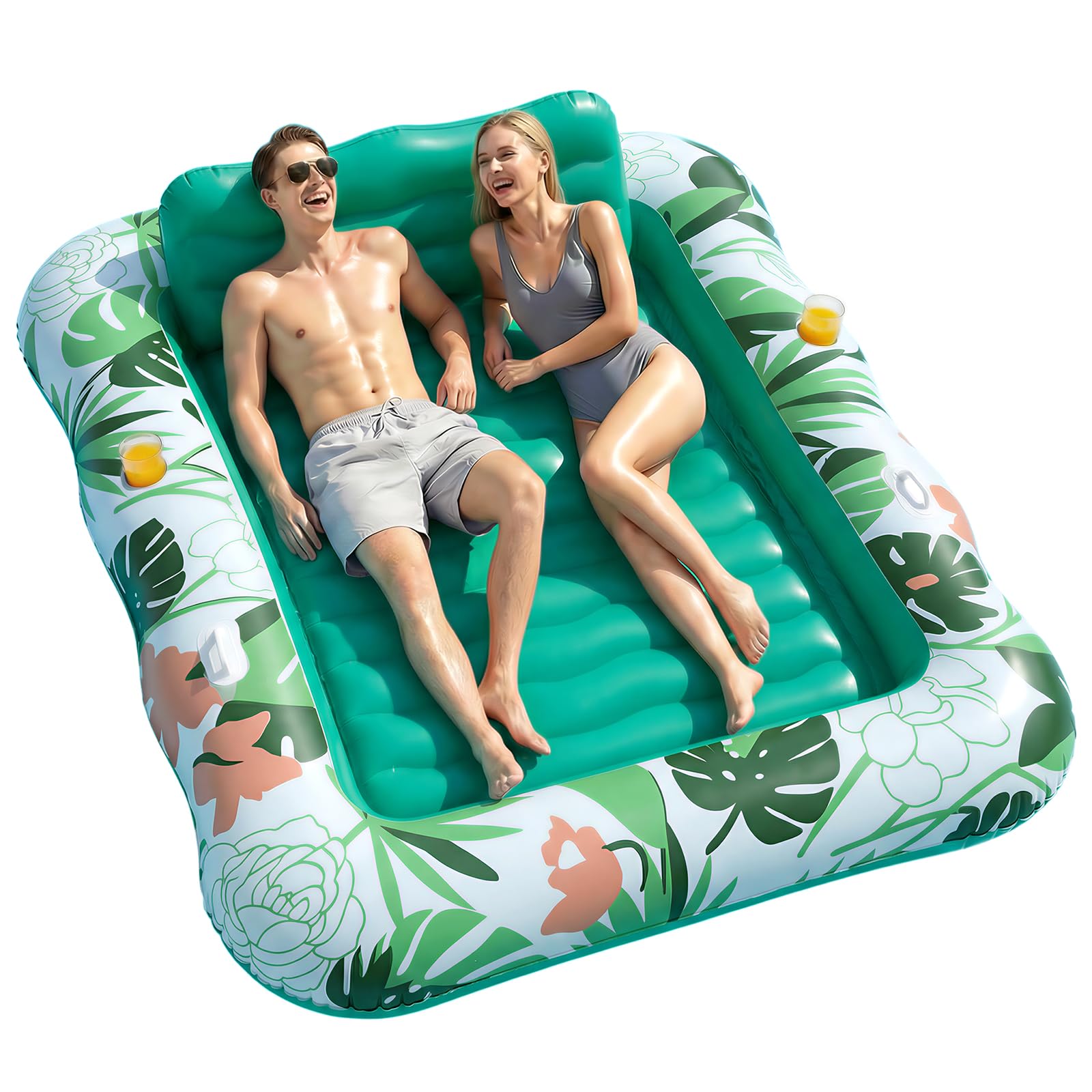SOLAVERO Colchoneta Piscina Inflable, Tanning Pool Hinchable con Almohada Desmontable y Portavasos, Colchoneta Tumbona Bronceador para Adultos para Jardín, Playa y Piscina