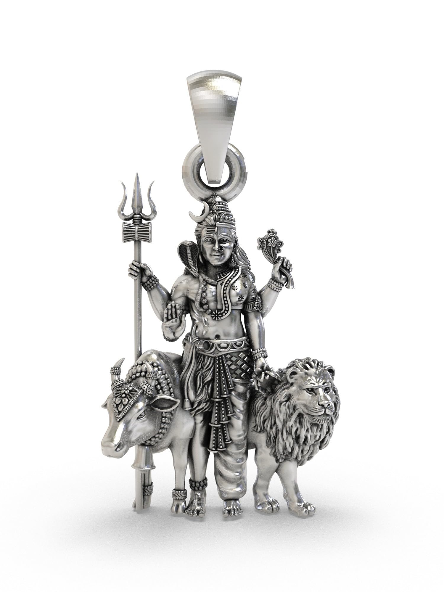 925 Sterling Silver Ardhanarishvara Brass Statue Shiva-Shakti Form with Nandi and Lion Hindu Sacred Charm for Unisex-image-2