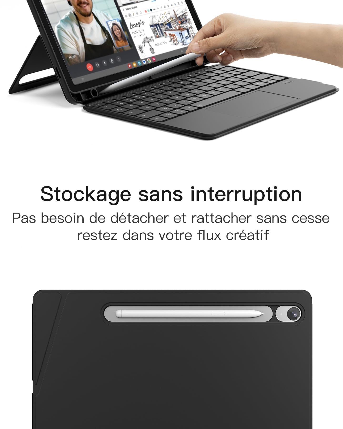 Inateck Étui Clavier Azerty Détachable pour Samsung Galaxy Tab S10 Lite/S10 FE/S9 FE 10,9"/S9 11", Clavier Bluetooth Magnétique avec Pavé Tactile, Portrait/Paysage, Support Stylet Intégré, N0064 Noir