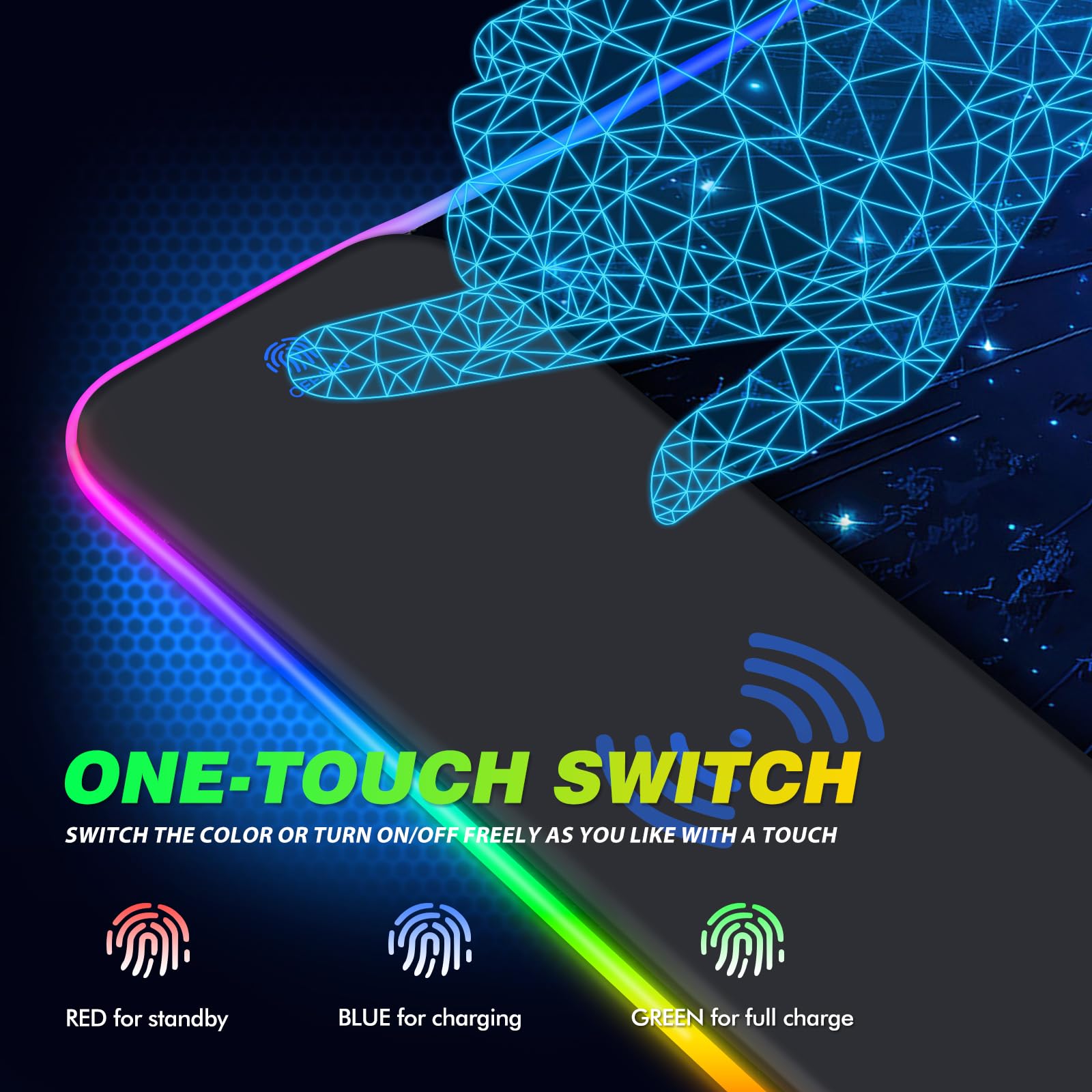 AIMSA Alfombrilla de mouse RGB para juegos con carga inalámbrica, alfombrilla de mouse grande con 14 modos de luz LED, base de goma antideslizante, almohadilla de escritorio impermeable para