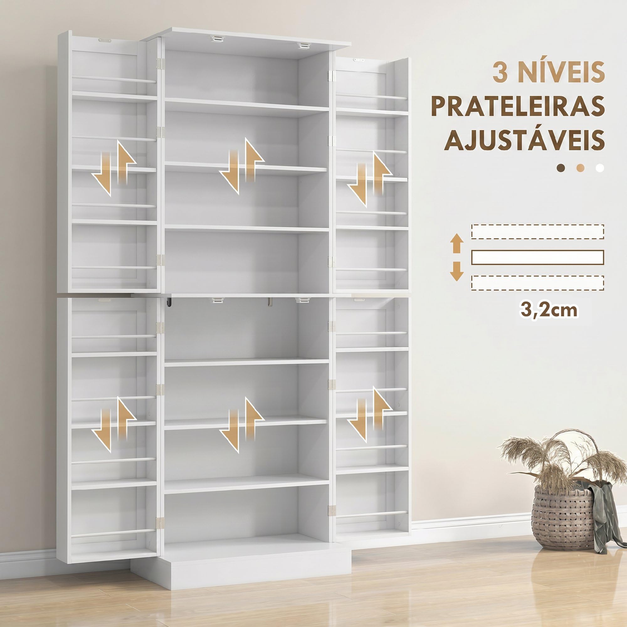 HOMCOM Alacena de Cocina Alta, Armario Despensa Cocina Moderno con 4 Puertas con Estantes, Estantes Ajustables, Alacena para Sala de Estar, Comedor, Blanco