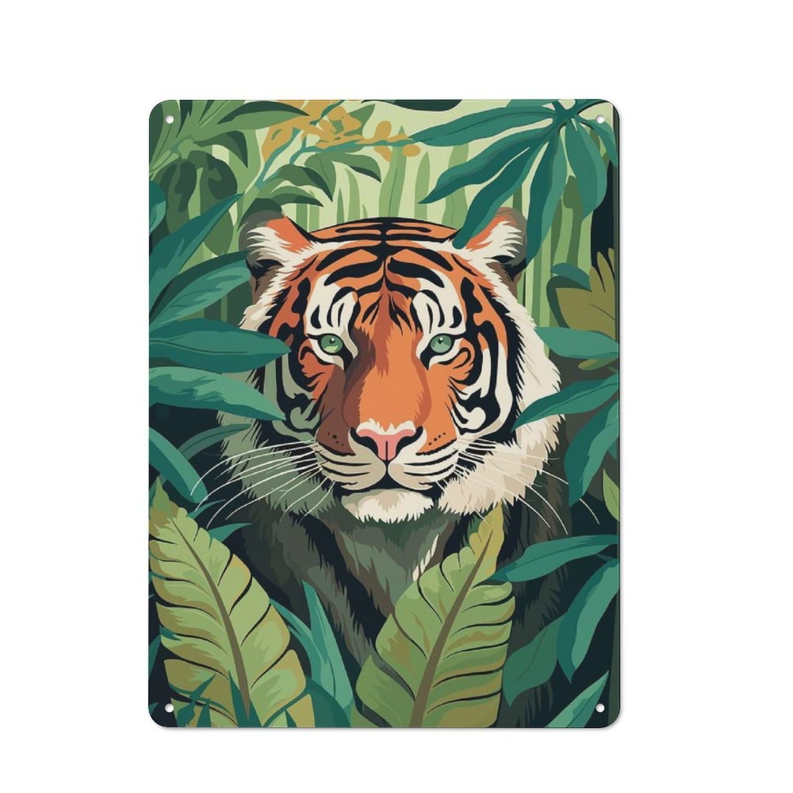 Vintage Tin Sign 40x30cm Featuring Tiger in Jungle for Home Bar Wall, Suited to Wall Displays in Home Bars And Entertaining Spaces