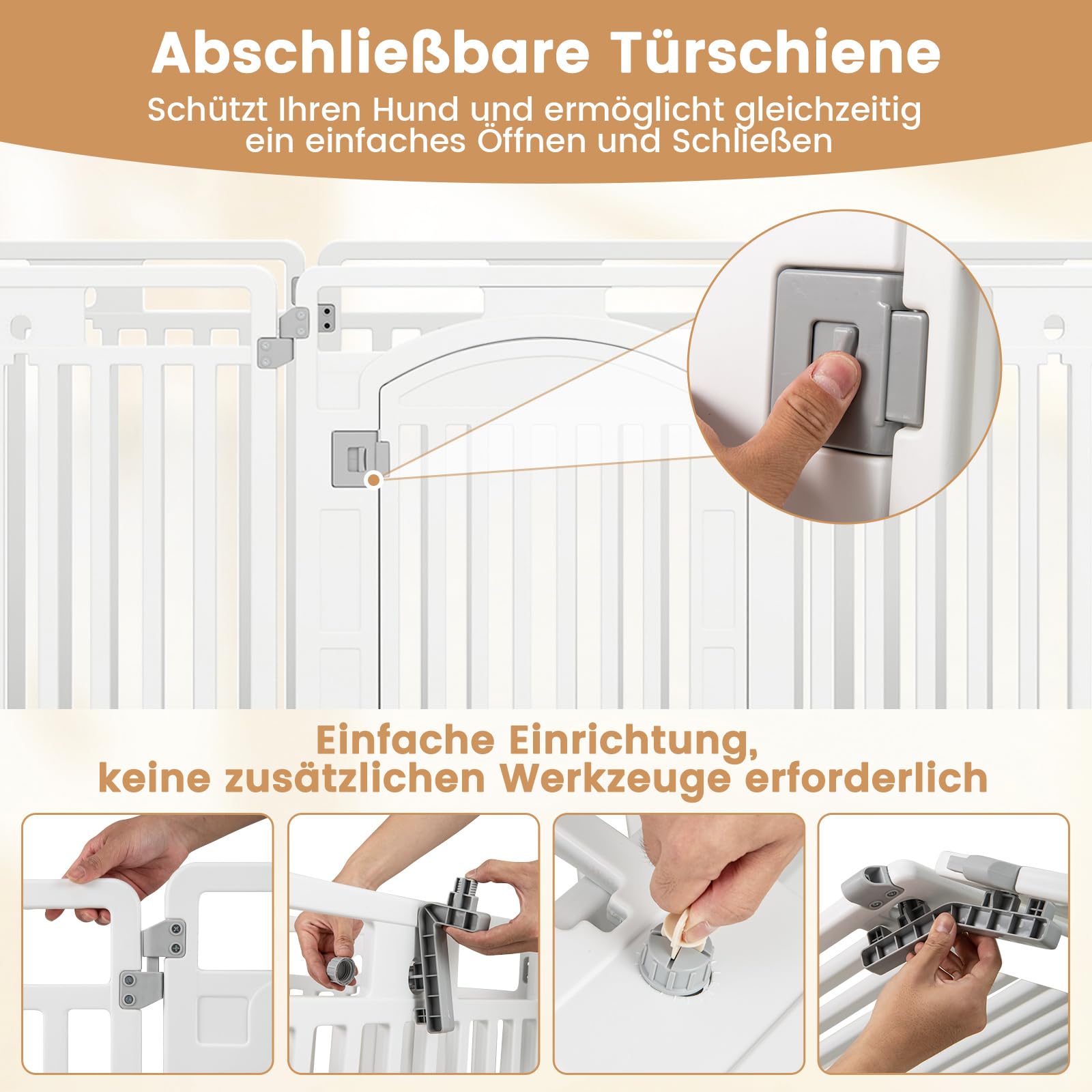 COSTWAY Welpenauslauf faltbar, Welpenlaufstall mit 8 Paneelen, abschließbarer Tür & Bodennägeln, 80 cm hoch, Hundelaufstall Outdoor Indoor, Laufstall Hund, Hundeauslauf aus Kunststoff, Weiß