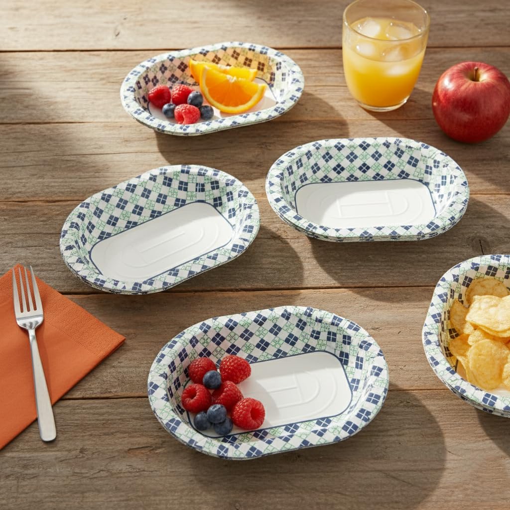 HOT BARGAINS 200 x Oval Shape 2D Design Disposable Paper Plates | Heavy-Duty Party Plates for Birthdays, Weddings, Picnics & Outdoor Gatherings | Eco-Friendly Tableware (200, Oval (5.3" x 4.3"))