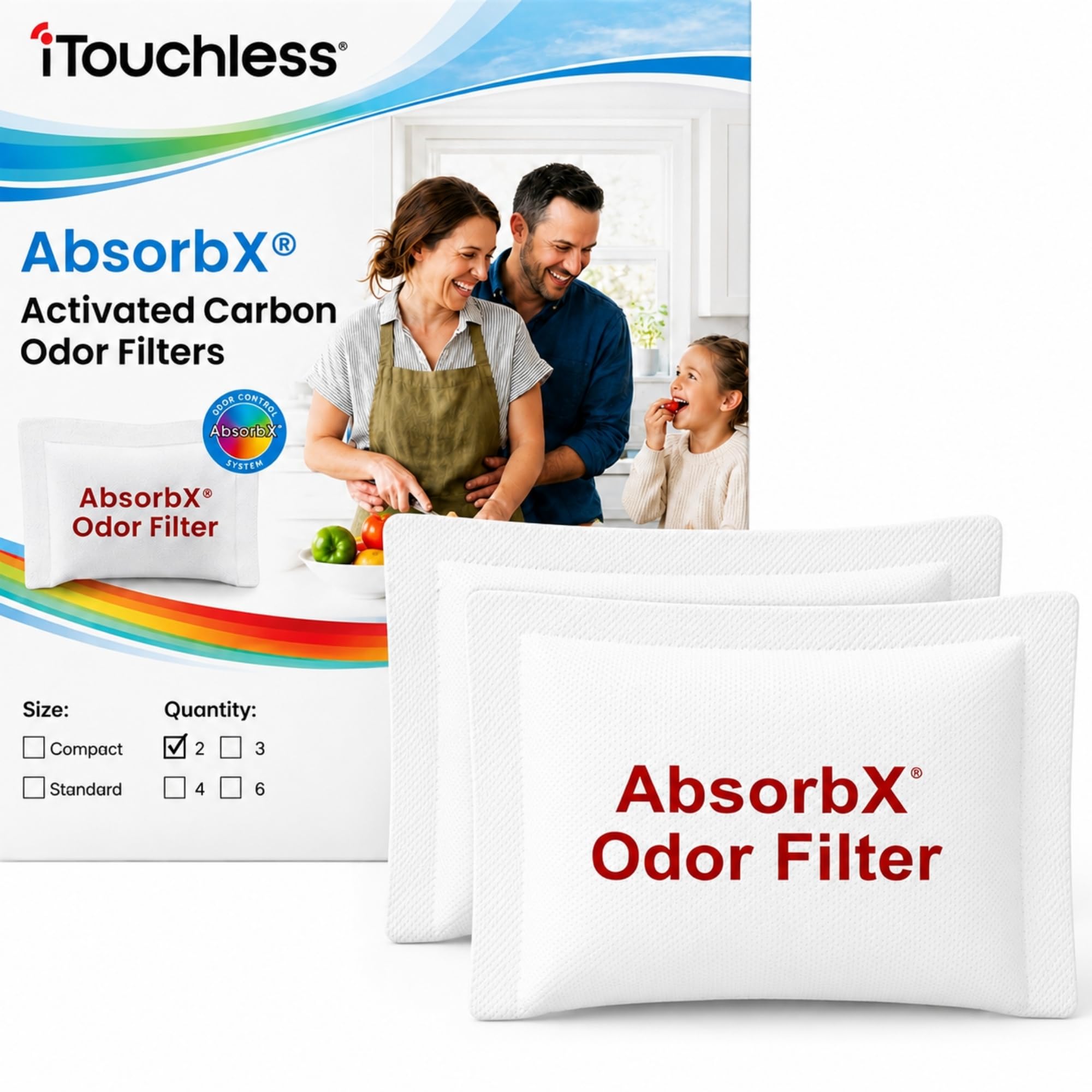 iTouchless Official AbsorbX Odor Filter Refills 2-Pack |Odorless Trash Cans