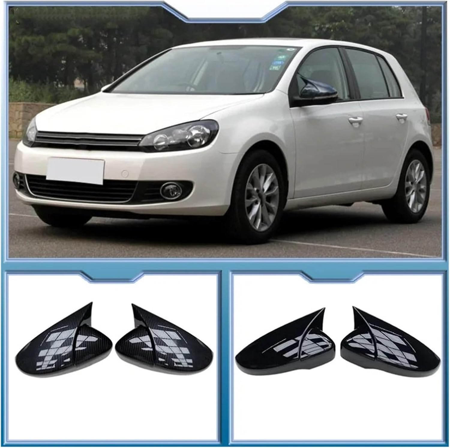 Wing Mirror Cover 2PCS Side Car Mirror Covers Caps for VW for Golf 6 for GTI 6 for Golf 6 R MK6 R20 for Touran Pair Wing RearView Mirror Case Cover Trim (Color:1 pair b