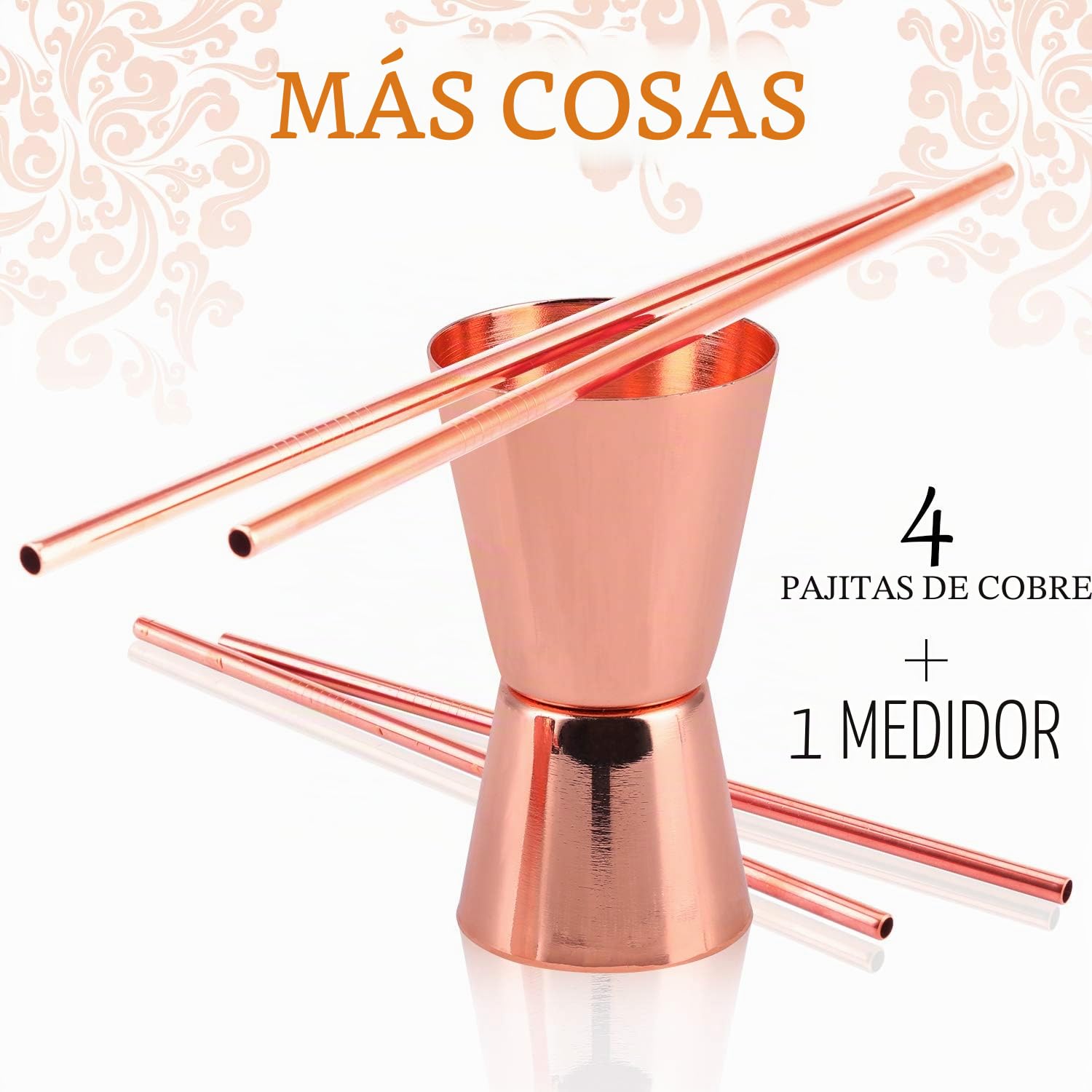 Moscow Mule Copper Mugs, Moscow Mule Tazas Juego de 4, Copas de Cobre Martillado Hecho a Mano, con 1 Vaso de Chupito y 4 Pajitas, Oro Rosa