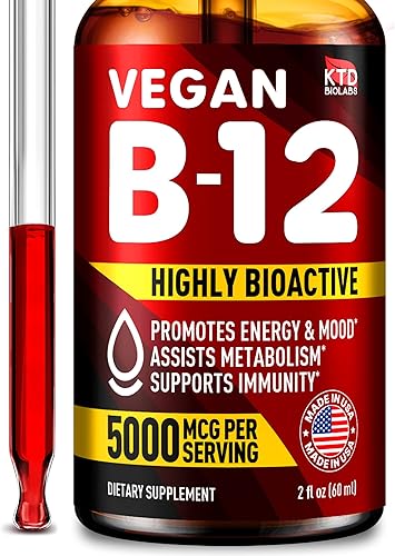 B12 - Gotas sublinguales de 5000 mcg, fabricadas en Estados Unidos, vitaminas B12 veganas para energía, estado de ánimo y memoria, gotas