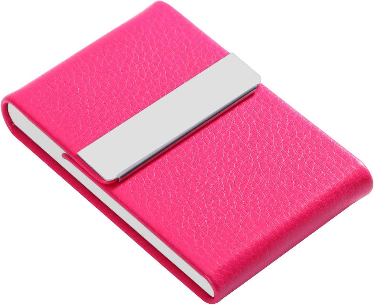 JuneLsy Business Card Holder Case - Professional PU Leather Business Card Case Metal Name Card Holder Pocket Business Card Carrier for Men & Women with Magnetic Shut (Y-Rose Red)