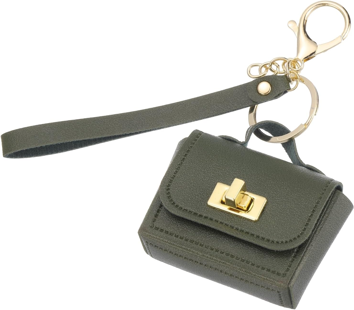 Mini Handbag Keychain, Cute Coin Purse Keychain PU Leather Backpack Purse Key Chain Little Earbud Bag Keychains for Women Mini Card Data Cable Organizer, Dark Green