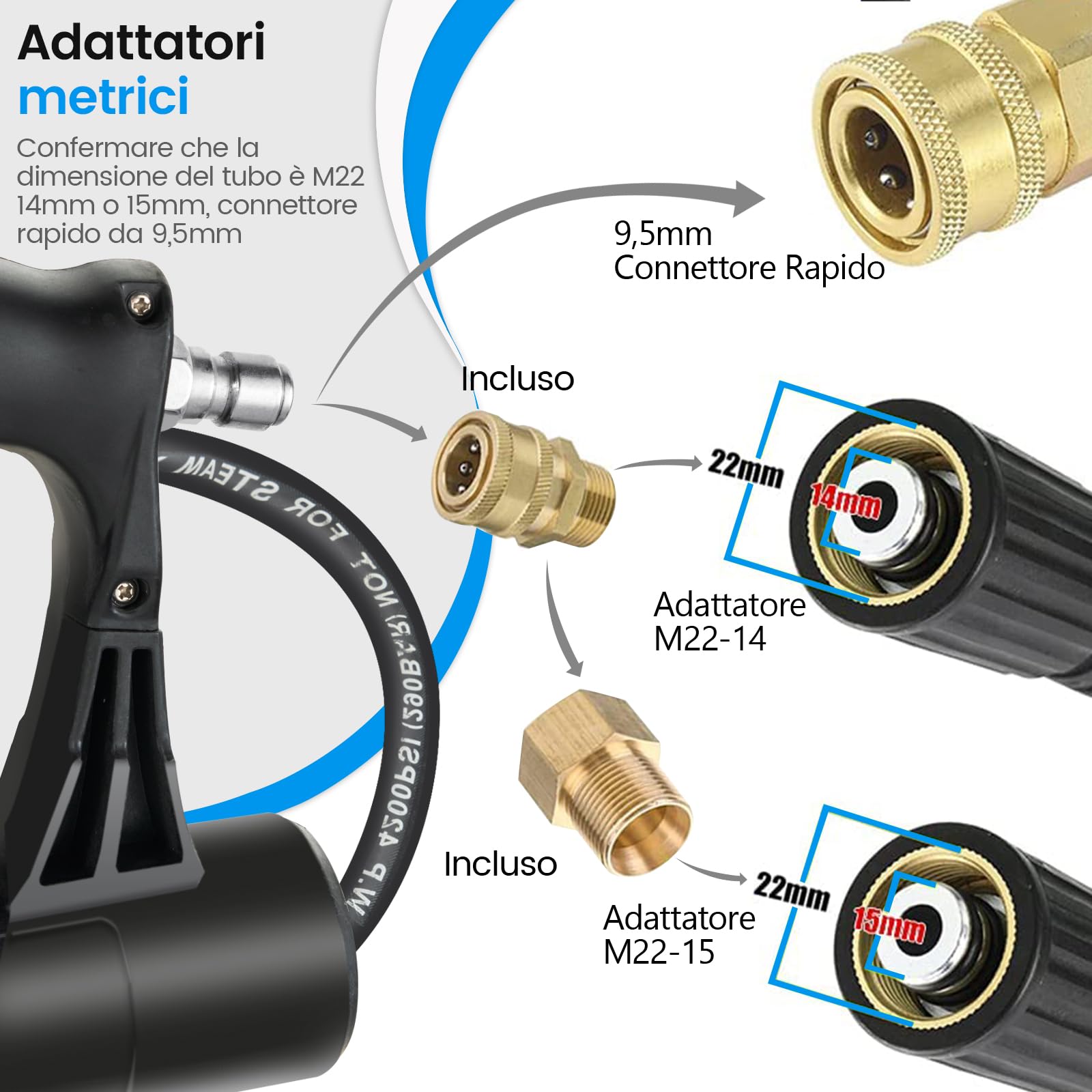 COSTWAY 550 cm Kit di Prolunga per Idropulitrici, Lancia Telescopica per Idropulitrice con 5 Ugelli 2 Adattatori Accoppiatore Girevole e Imbracatura di Supporto, 4000PSI