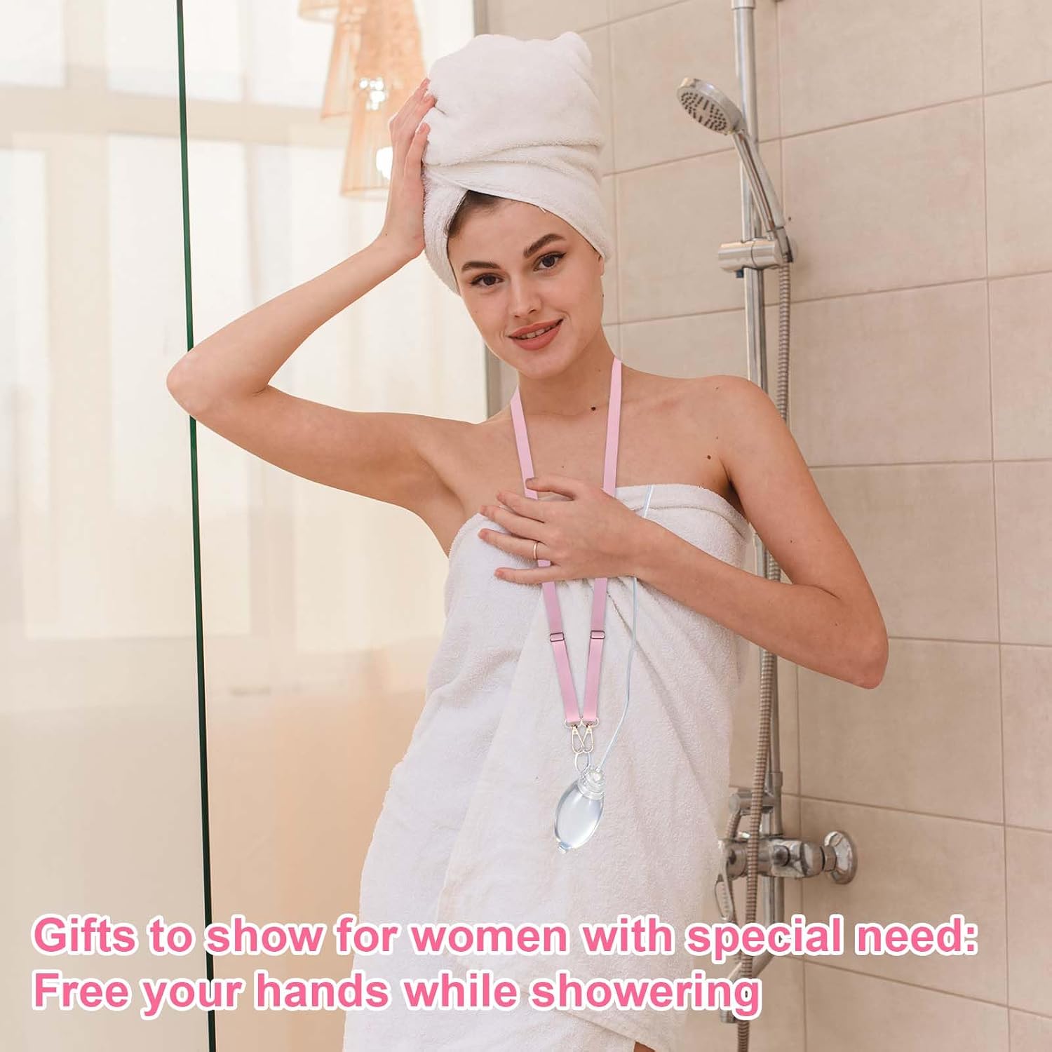 3pcs Drain Lanyard for Shower, Adjustable Shower Strap Drain Bag Holder Accessory Recovery Must Haves Supplies for Women with Special Need (Pink) image 4