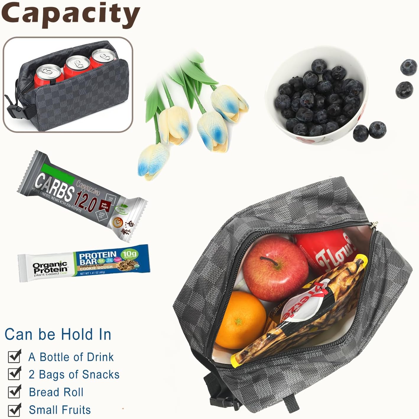 FlowFly Small Insulated Lunch box Portable Soft Bag Mini Cooler Thermal Meal Tote Kit with Buckle for Work, BlackWithBuckle image 5