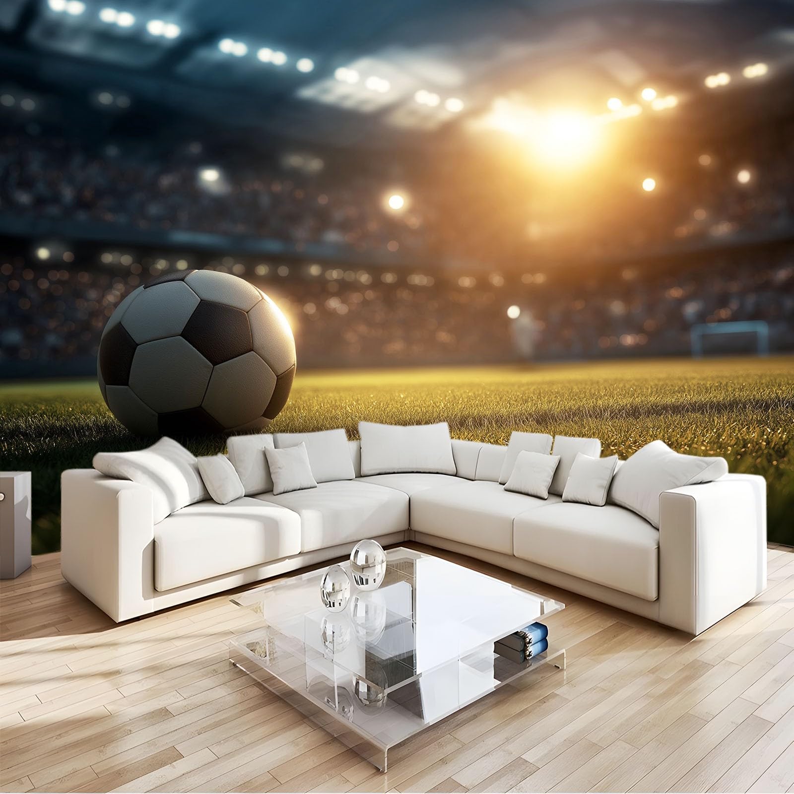 Générique Panoramiczna tapeta piłkarska stadion trawa sportowa zawody 300 x 210 cm czarna - gobelin freskowy dekoracja domu do sypialni i salonu