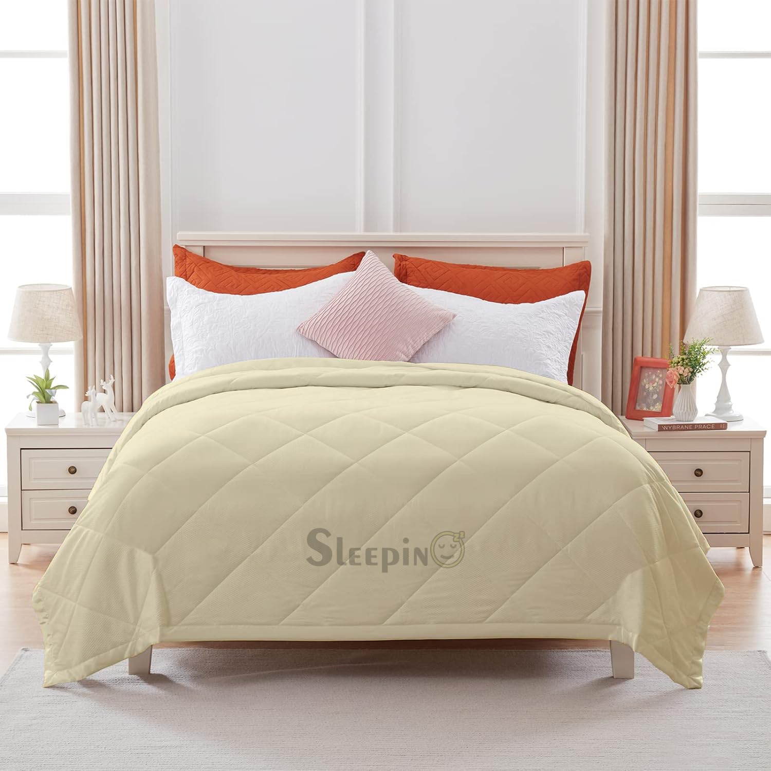 SLEEPINO Double Bed Comforter for Mild Winter 90x100 Inch | Microfiber 200-GSM Comforter Breathable Dohar/Rajai/Blanket/Duvet/Quilt - (Double Bed-Ivory)-image-10