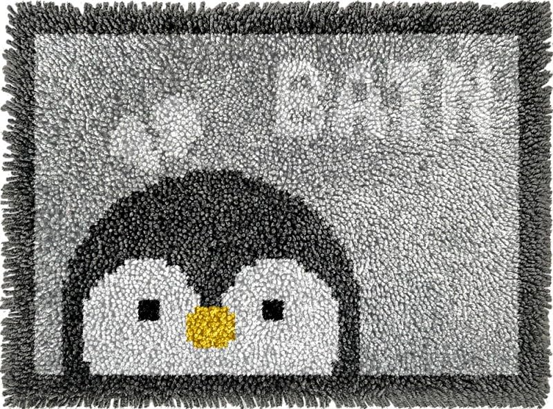 Penguin Bath DIY Latch Hook Rug Kits for Adults Tapestry Pre-Printed Patterns Carpet Needlework Crochet Yarns Latch Hooking Mat for Home Decor 52x38cm(g106)