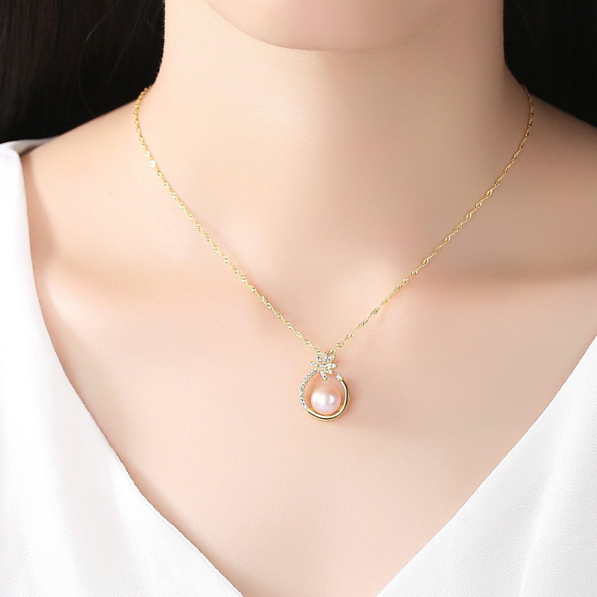 Pearl Necklace Genuine Freshwater Cultured 8-9mm Pearl Pendant Necklaces Sterling Silver for Women Fine Jewelry Gifts for Women Wife Girlfriend Mother