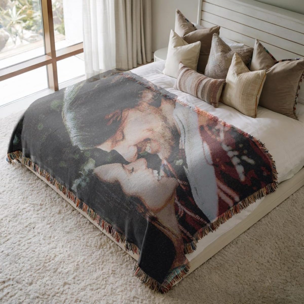 Personalisierte Baumwoll-Überwurfdecke, personalisiertes Foto, gewebte Baumwolldecke, gewebte Decke mit individuellem Foto (150 x 200 cm)