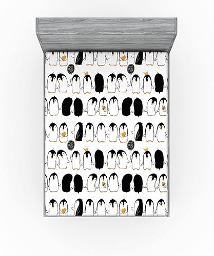 Miniatura 2 de Ambesonne Penguins - Juego de sábanas bajeras con temática de animales árticos tomados de la mano, funda de cama con bolsillo profundo elástico