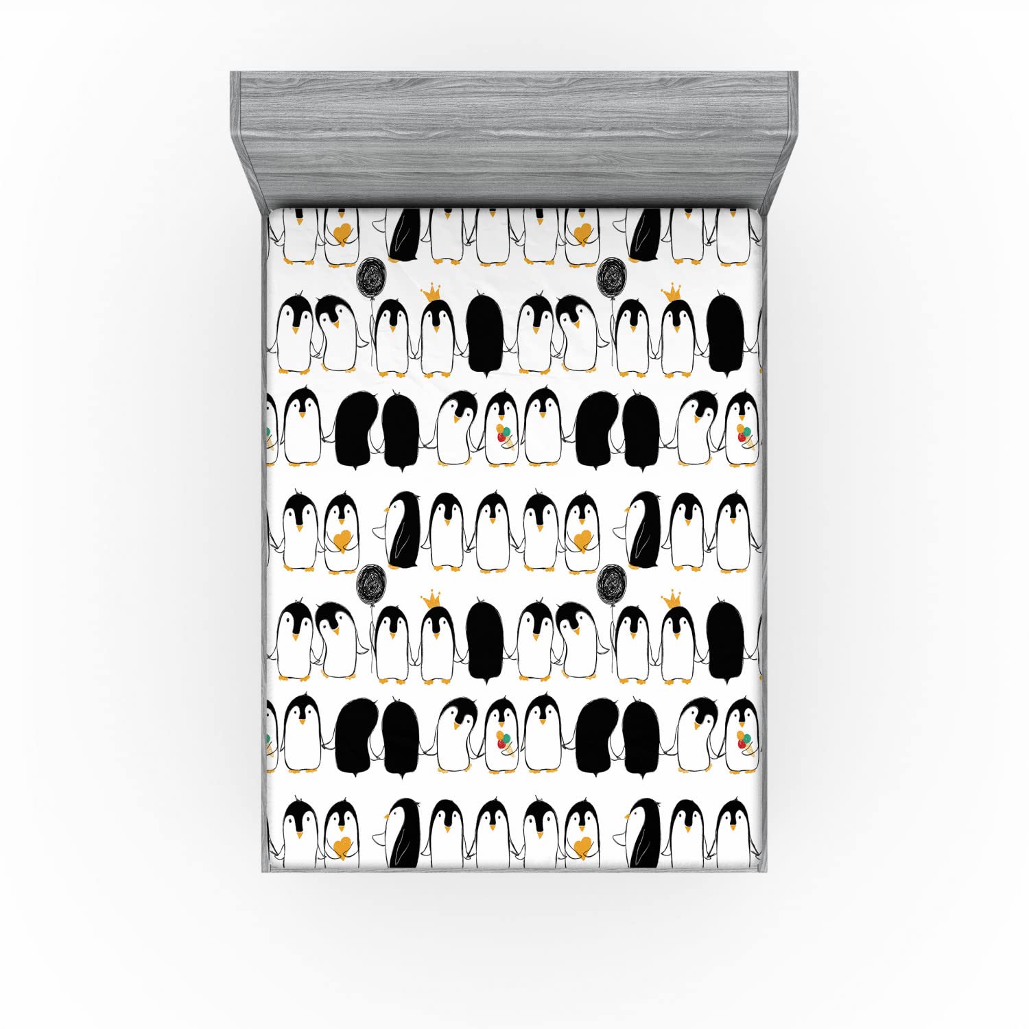 Ambesonne Penguins 2 Pack Fitted Sheet, Animal Love, Bed Cover All-Round Elastic Deep Pockets 2 Pieces, Package Contains 2 Queen Size Fitted Sheets, Charcoal Grey Marigold