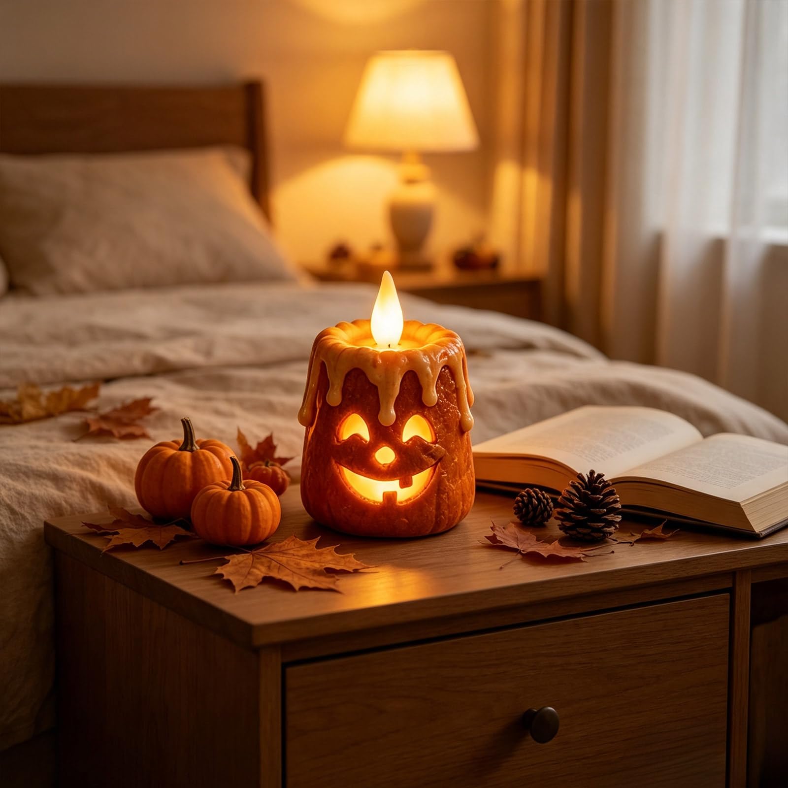 Zucca dalla Calda: una decorazione festiva con candele per Halloween crea un'atmosfera accogliente per la notte delle Porta Telecomando Da Letto (One Size)