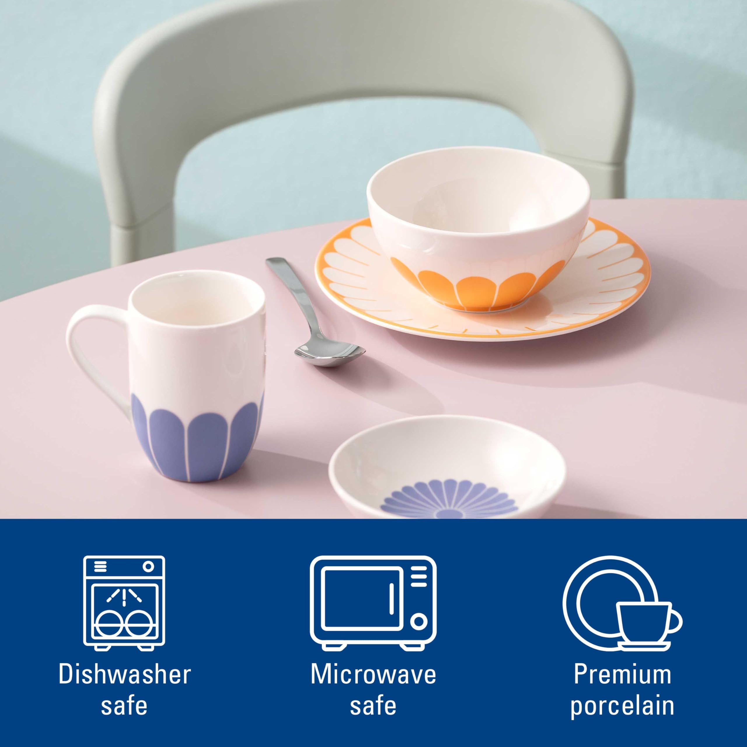 Villeroy & Boch - Fleur bleu kubek z uchem niebieski, nadaje się do zmywarki i mikrofalówki, kubek do kawy i gorących napojów, filiżanka do herbaty, kubek kawy, filiżanka kawy, porcelana Premium