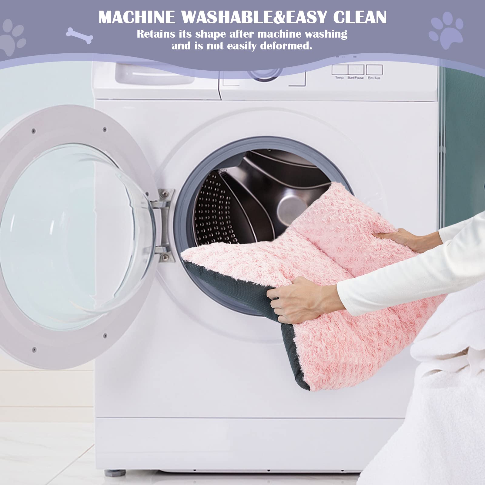 DOGKE Medium Washable Dog Bed Deluxe Fluffy Plush Dog Crate Padï¼ŒDog Beds Made for Large, Medium, Small Dogs and Cats, Anti-Slip Dog Crate Bed for Sleeping and Anti Anxiety, 27"x20",Pink