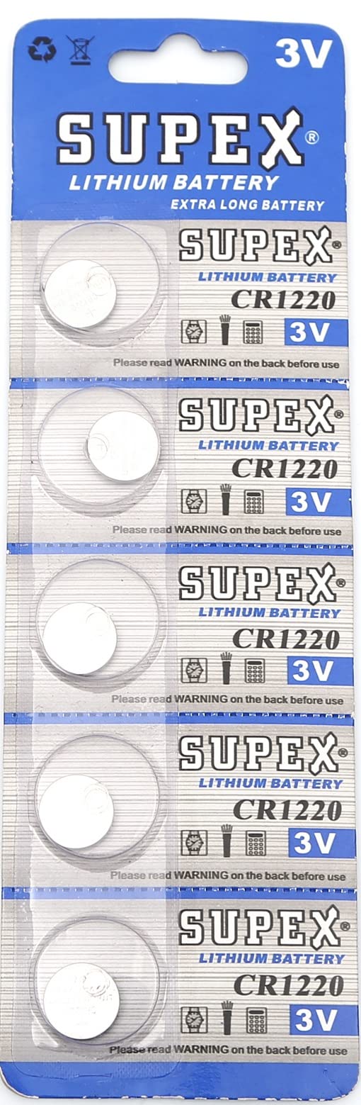 SUPEX Pila de botón de litio CR1220 de 3 V, 5 tarjetas