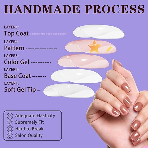 Miniatura 3 de WOOYAS - Uñas postizas cortas a presión, color marrón frío, hechas con esmalte de gel, uñas postizas ovaladas, opacas, reutilizables, 24 piezas, kit