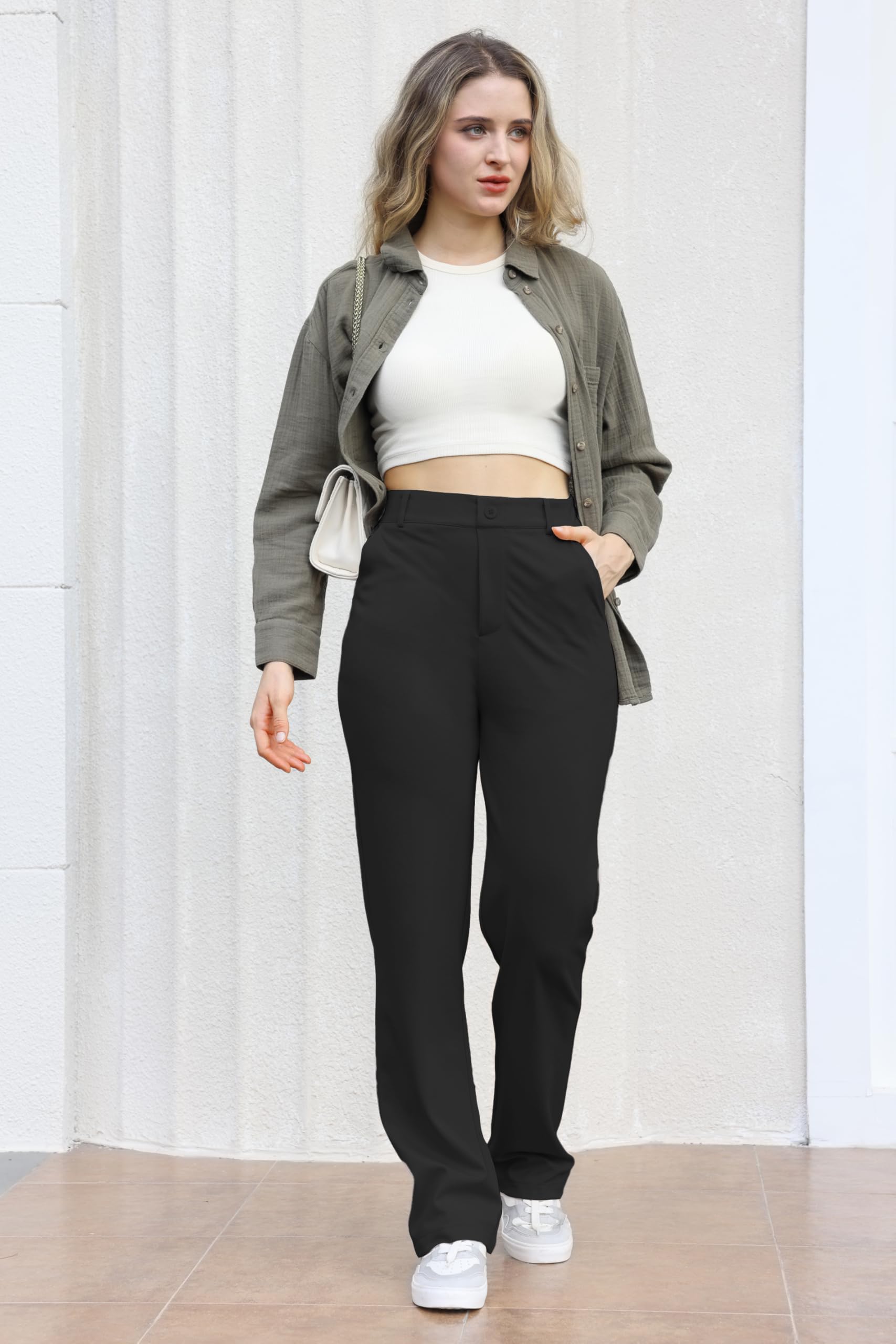 Bamans Damen Anzughose gerade geschnittene elastische Büro Damenhose | Hohe Taille, dehnbarer Stoff, elegante Optik für geschäftliche Termine sowie casual alltägliche Anlässe