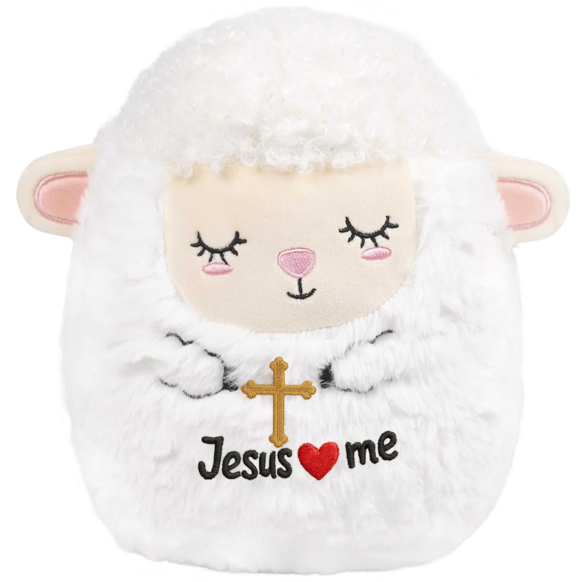 SEAOPOP Lamb Jesus Plush Toy: 8-Inch Soft Holiness Sheep Stuffed Animal  with “Jesus Loves Me” and Cross Embroidery, Baptism and First Communion  Gifts