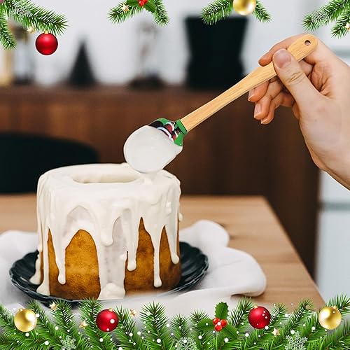 Miniatura 4 de LAIAMER 8 espátulas de Navidad, espátula pequeña de silicona para decoración de pasteles de Navidad con mango de madera para hornear Navidad, crema